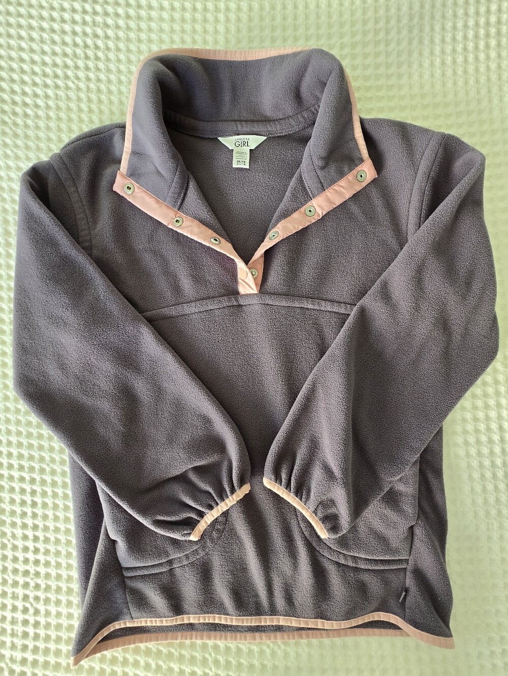 Athleta Girl Cold Snap Fleece Pullover XL 14 Purple Pink Snap Neck